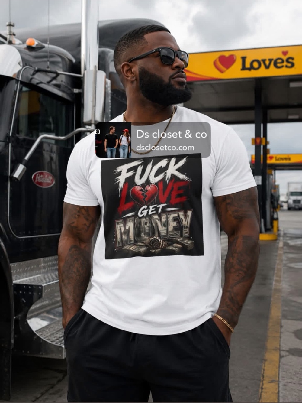 Graphic White Men’s Tee - Bold ‘Love Get Money’ Design